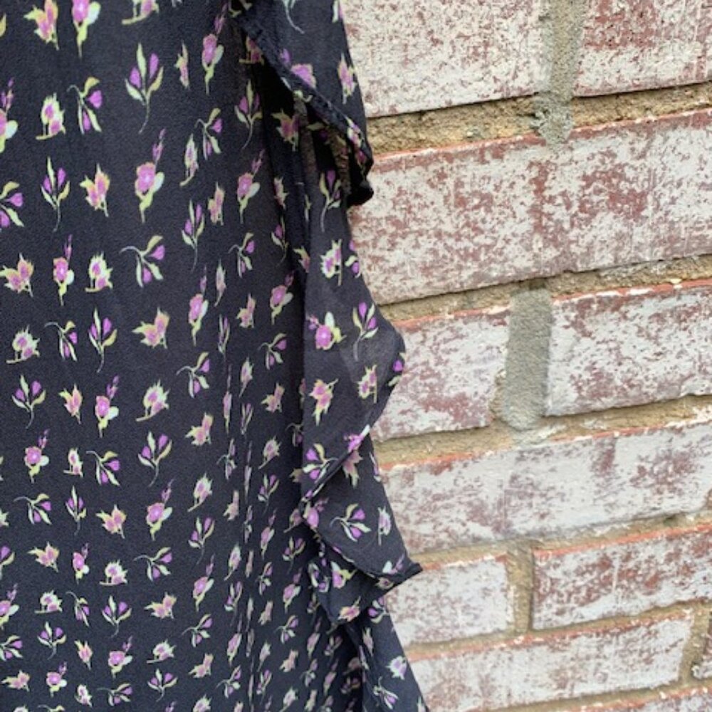 LOFT floral ruffle faux wrap cold shoulder ruffle midi dress size medium - Picture 8 of 14